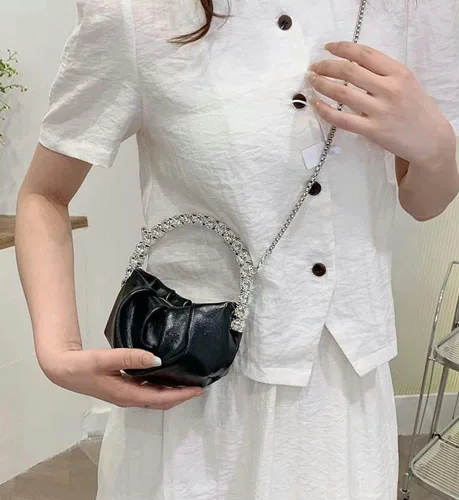 Miniatura 7 de Molodo Bolso de mano para mujer, bolso de mano fruncido, bolso de noche con cadena, bolso cruzado para noche, boda, fiesta