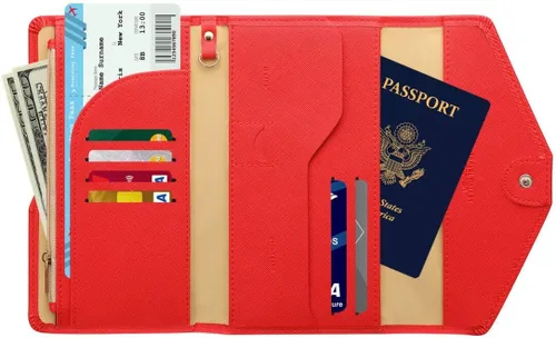 Miniatura 117 de Zoppen - Billetera de viaje con bloqueo RFID multiusos (Ver.4) Portatarjetas de pasaporte y vacunas, organizador de documentos de tres pliegues