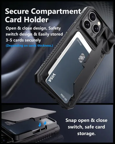 Miniatura 3 de ATATOO Funda tipo cartera para iPhone 15 Pro Max, tarjetero integrado (3-5 tarjetas) y funda para cámara deslizante, protección de grado militar