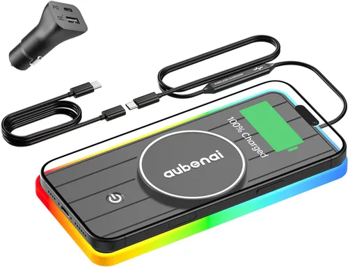 Miniatura 9 de Almohadilla de carga inalámbrica magnética para automóvil, 15 W, RGB, almohadilla de carga inalámbrica rápida antideslizante con cable de extensión