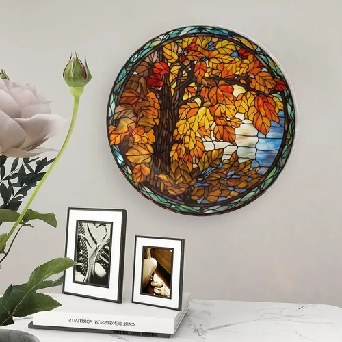 Miniatura 5 de Platos decorativos de otoño, diseño de vitrales, placa de exhibición de árbol de otoño para el hogar, oficina, cocina, decoración de mesa, platos