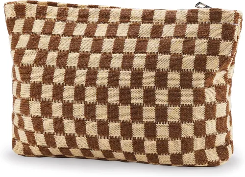 Miniatura 11 de ZLFSRQ Bolsa de maquillaje a cuadros para mujer, de gran capacidad, color negro, juego de bolsa de cosméticos de viaje, bolsa de maquillaje
