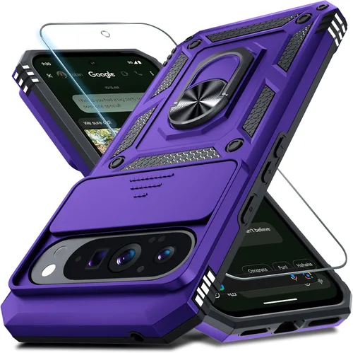 Miniatura 27 de Janmitta - Funda compatible con Google Pixel 9 Pro XL con cubierta deslizante para lente de cámara incorporada + protector de pantalla + soporte