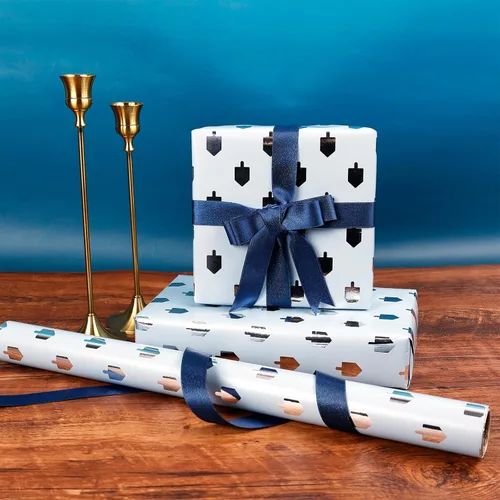 Miniatura 7 de The Dreidel Company Paquete de 4 Papel de Regalo con Diseño Temático de Hanukkah, Rollo de Chanukah de 17.5" X 180" (15 Pies) Pulgadas Hoja Papel