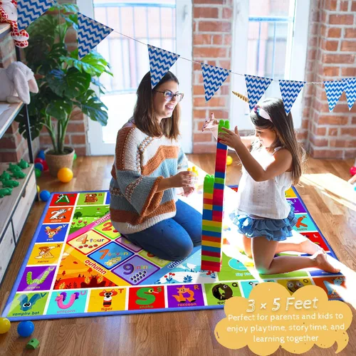 Miniatura 8 de 3x5 Pequeña Alfombra para Sala de Juegos y Aula de Niños - Alfombra Educativa del Alfabeto ABC con Animales, Números y Formas - Alfombra de Juguetes
