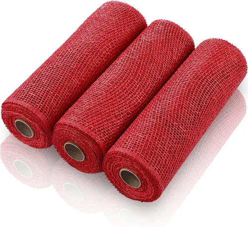 Miniatura 8 de 3 rollos de malla decorativa de arpillera de poli de 10 pulgadas de ancho, rollos de cinta de malla decorativa de poli para envolver