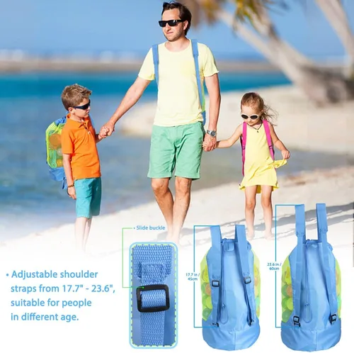 Miniatura 3 de EocuSun Bolsa de malla grande para playa, tote durable con cordón, mochila para juguetes de natación y alberca, bolsas de almacenamiento para Azul
