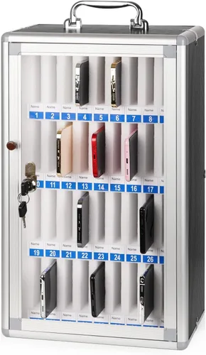 Miniatura 11 de Gabinete de almacenamiento de 30 ranuras de aleación de aluminio para teléfonos celulares, montado en la pared con un bloqueo, se puede llevar a