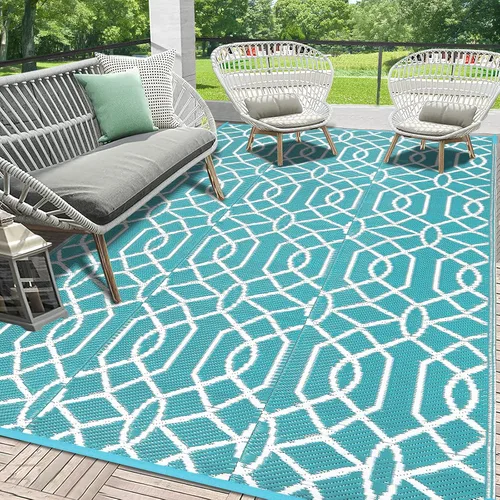 Miniatura 42 de HEBE Alfombra de Exterior Impermeable 6x9, Alfombra de Paja de Plástico Alfombra de Camping, Alfombras de Patio Exterior Reversibles Tapete para RV