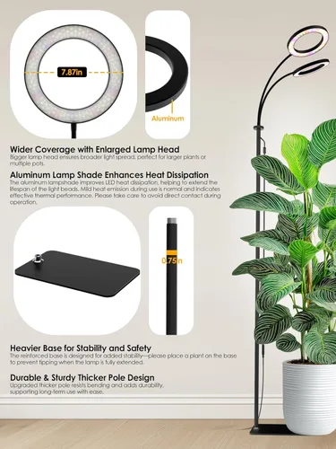 Miniatura 8 de GLOWRIUM Luces de cultivo para plantas de interior, luz LED de espectro completo, atenuación continua, 3 modos de iluminación y altura ajustable