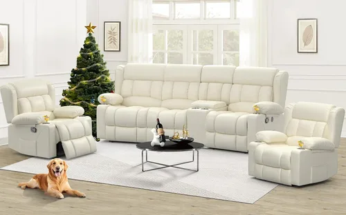 Miniatura 20 de Dresegmt - Juego de sofá reclinable con consola de almacenamiento, diseño de respaldo central abatible, sofá de piel sintética y sillón reclinable