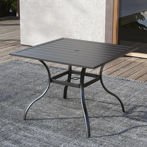 Miniatura 13 de Anmutig Mesa de patio pequeña cuadrada de 27.5 pulgadas con resistente a la intemperie para comedor al aire libre, color negro