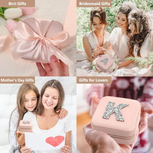 Miniatura 6 de CHMI Joyero de viaje, regalos de damas de honor, regalos de viaje para mujeres, pequeña caja organizadora de joyas, estuche de viaje para joyería