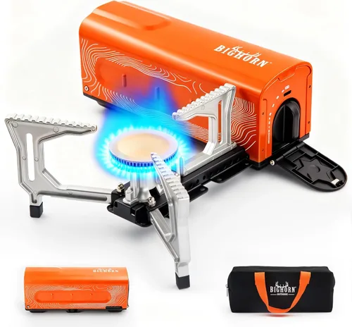 Miniatura 9 de BIG HORN OUTDOORS Estufa de campamento de butano, quemador de gas plegable portátil con bolsa de transporte para camping, uso de emergencia, cocina