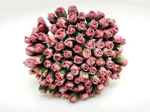 PLFlower - Juego de 100 pequeños brotes de rosas rosas de color rosa polvoriento, flor de morera, hecho a mano, tamaño de boda, 0.15 pulgadas, álbum