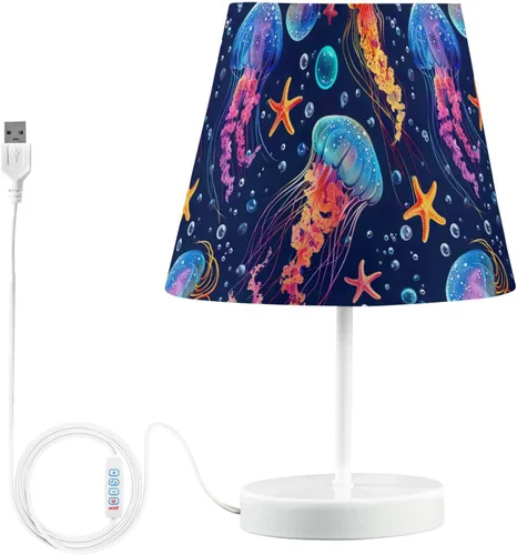 Miniatura 9 de ODAWA Desk Lamp Dimmable Vintage Seashell Blue Bedroom Lamps with USB Ports Table Lamps for Bedroom