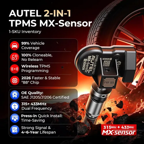 Miniatura 2 de Autel Sensor TPMS 1 sensor, válvula de metal MX-Sensor 315 MHz + 433 MHz, programable universal especialmente diseñado para reemplazo de sensores