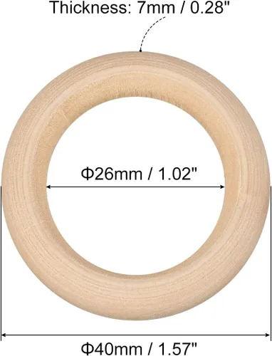 Miniatura 2 de uxcell 50 anillos de madera natural de 1.575 in (1.6 pulgadas), círculos de madera lisa sin terminar de 0.276 in de grosor para manualidades, tejer
