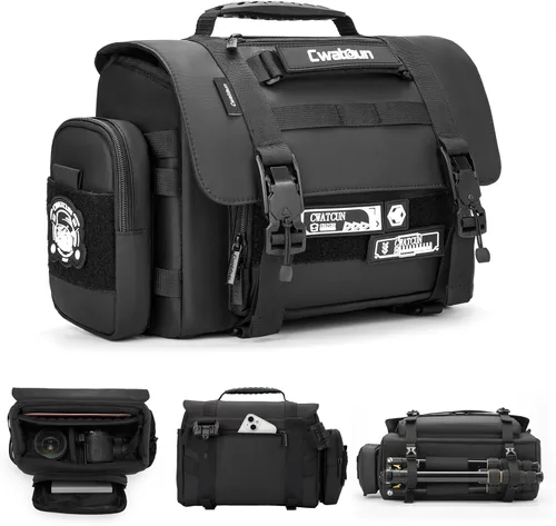 Cwatcun Bolsa Bandolera para Cámara, Impermeable Multifuncional Fotografía Táctica Bolsa Cruzada para Cámara con Soporte para Trípode y Bolsas de