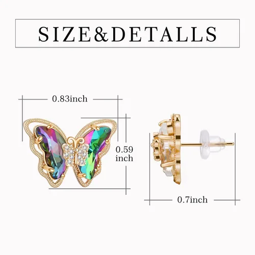 Miniatura 3 de Busycon - Aretes de mariposa para mujer, aguja plateada 925, cristales brillantes y piedras preciosas de mariposa, aniversario, cumpleaños, joyería