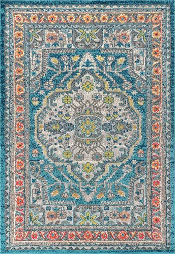 Miniatura 9 de JONATHAN Y Alfombra bohemia para interiores, color azul y amarillo, 3 x 5, medallón bohemio elegante, floral, fácil de limpiar, alto tráfico