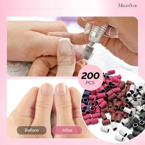 Miniatura 6 de MelodySusie Juego de 202 bandas de lijado para taladro de uñas, 5 colores gruesos y medianos de grano fino Efile Sand Set 80#120#150#180#240# 2
