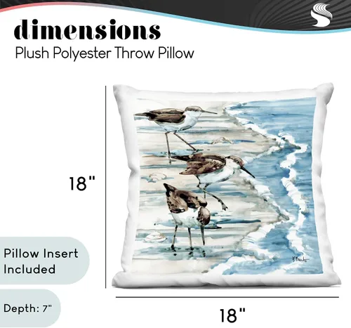 Miniatura 4 de Stupell Industries Paul Brent - Almohada de interior con diseño de "Three Sandpipers Ocean Shoreline Coast", de 18 x 18 pulgadas, fácil de colgar