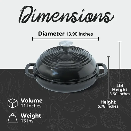 Miniatura 2 de Molde para pan de hierro fundido esmaltado con tapa, 11" Nero (Negro) Horno para pan de hierro fundido para masa madre, Horno holandés para pan