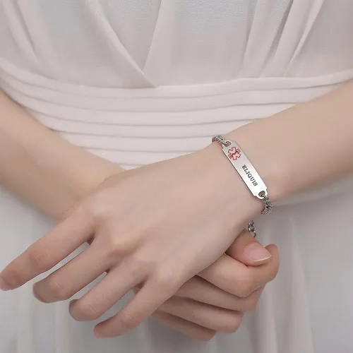 Miniatura 31 de Pulseras de identificación de alerta médica de 6.5 "-8.5" para mujeres, pulseras de emergencia médica de acero inoxidable, grabado gratuito