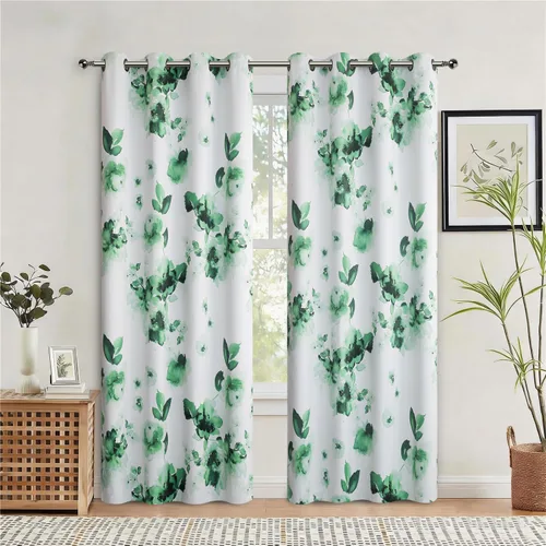 Miniatura 14 de Taisier Home Cortinas de oscurecimiento de habitación con ojales de 45 pulgadas, pintura de tinta tradicional china, hojas estilizadas y flores