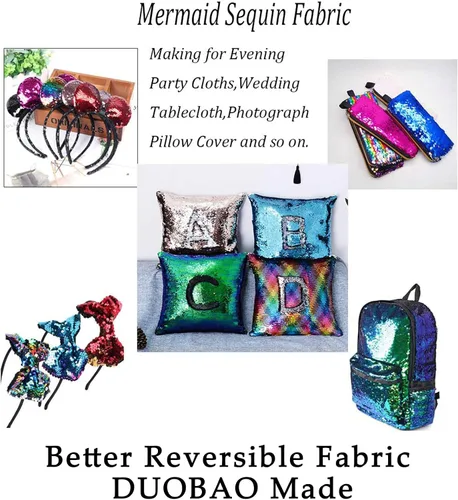 Miniatura 6 de DUOBAO Tela de Lentejuelas Reversibles con Efecto Flip - 0.5 Yarda de Lentejuelas de Sirena de Morado a Dorado, Material de Costura Brillante DIY