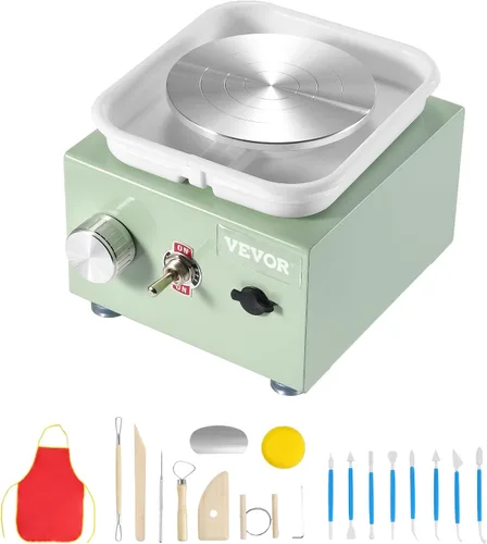Miniatura 11 de VEVOR Rueda Mini de Cerámica para Niños y Principiantes, Kit Completo de Cerámica con 2 Platos Giratórios de 6.6cm/10cm y 17 Herramientas Azul