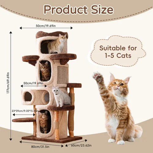 Miniatura 2 de RPZ Árbol para gatos de madera maciza de lujo de 54.7 pulgadas para gatos pequeños a medianos, poste rascador de madera natural con rama real