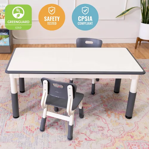 Miniatura 5 de ECR4Kids Mesa de actividades rectangular de borrado en seco con 2 sillas, ajustable, muebles para niños, gris, 3 piezas