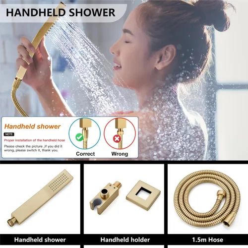 Miniatura 7 de Midanya Sistema de ducha con caño de bañera, juego de grifo de ducha con cabezal cuadrado de lluvia y rociador de mano para montaje en pared, juego