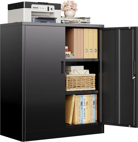 CJF Gabinete de almacenamiento de metal, armario de almacenamiento de 36 pulgadas de alto con estantes y puertas, gabinetes de metal para oficina en
