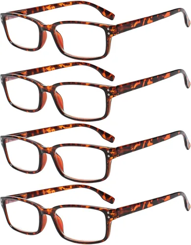 Miniatura 10 de Kerecsen Paquete de 4 lentes de lectura para hombres y mujeres con bisagras de resorte, anteojos rectangulares ligeros de color negro