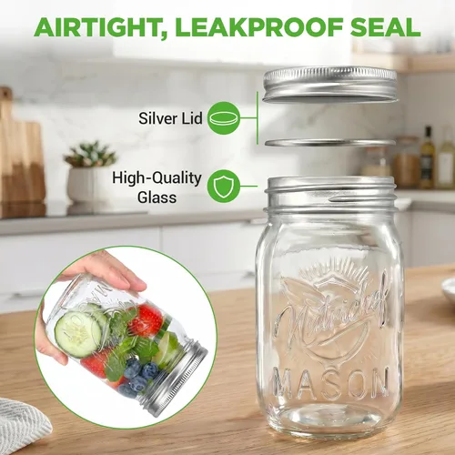 Miniatura 2 de NutriChef 16 oz. Wide Mouth Mason Jars 12 Pcs Glass Food Storage Containers with Lids for Meal Prep, Jam, Honey & Crafts Reusable Canning