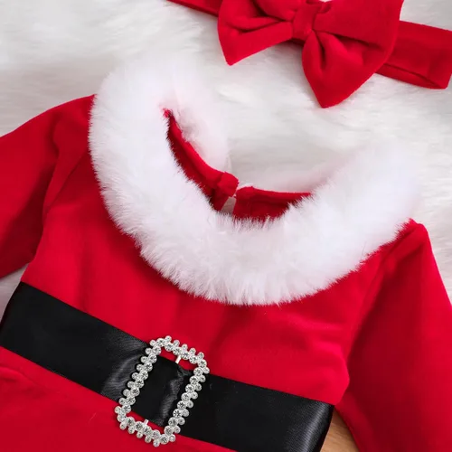 Miniatura 4 de Vestido de Navidad para niña pequeña, vestido de tul de princesa roja de Papá Noel con diadema