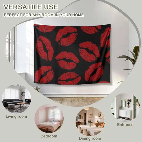 Miniatura 7 de LooPoP Tapiz para colgar en la pared, tapices estéticos de labios rojos, tapiz negro sexy para dormitorio, sala de estar, dormitorio universitario