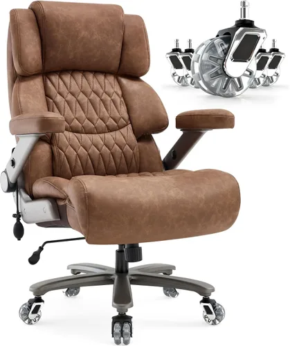 Miniatura 13 de Silla de oficina grande y alta de 400 libras, soporte lumbar ajustable, ruedas de goma silenciosas, base de metal resistente, escritorio ejecutivo