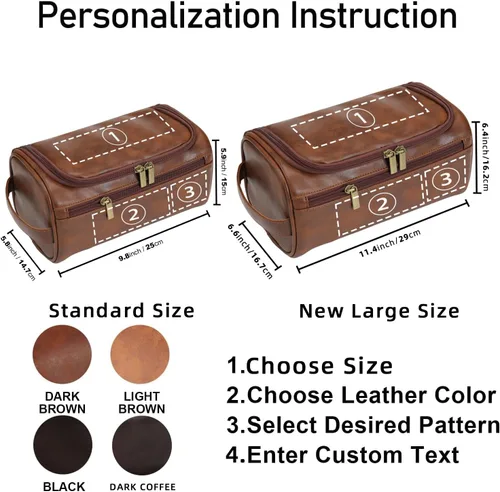 Miniatura 5 de Neceser de cuero personalizado para hombres con gancho, regalo de padrinos de boda, bolsa de viaje con grabado láser, monograma de cuero, regalo