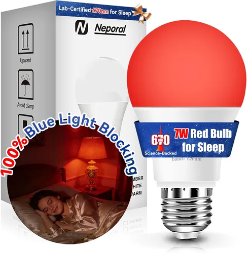 Miniatura 17 de Neporal Bombillas de Luz Roja de 625nm 3W para Dormir, Bombillas de Bloqueo 100% de Luz Azul para Promover la Melatonina, Bombilla LED A19
