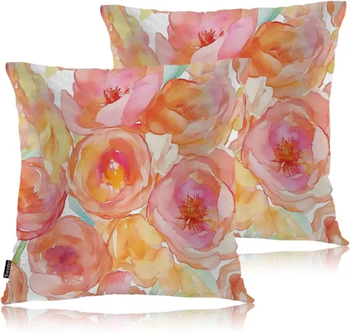 Miniatura 20 de Swono Juego de 2 fundas de almohada de 18 x 18 pulgadas, diseño floral abstracto, fundas de almohada decorativas para interiores y exteriores, sofá
