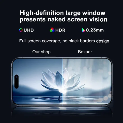 Miniatura 3 de OneFish Protector de pantalla para iPhone 14Plus/13Pro Max, película de vidrio templado HD Clarity dureza 9H+, con marco de instalación sin