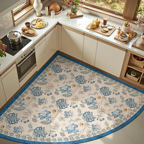 Miniatura 113 de Jinchan Fiora - Alfombra redonda de 8 pies, alfombras vintage con diseño floral envejecido, lavable a máquina, antideslizante, de pelo bajo, Azul