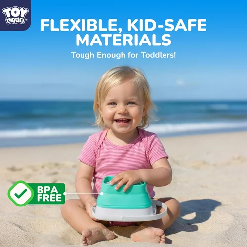 Miniatura 8 de TOY Life 23 juguetes de playa oceánica para niños de 4 a 8 años, juguetes de arena plegables con regadera, cubo de silicona, kit de construcción