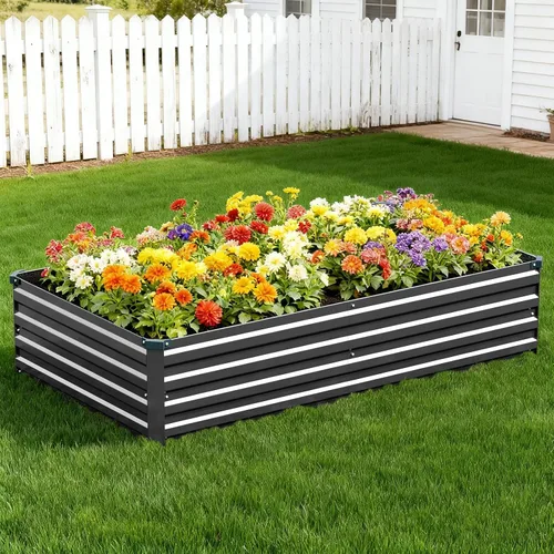 Miniatura 8 de Vengarus Kit de cama de jardín galvanizado elevado de 6 x 3 x 1 pies (paquete de 2), maceta de metal para exteriores, contenedor rectangular de Negro