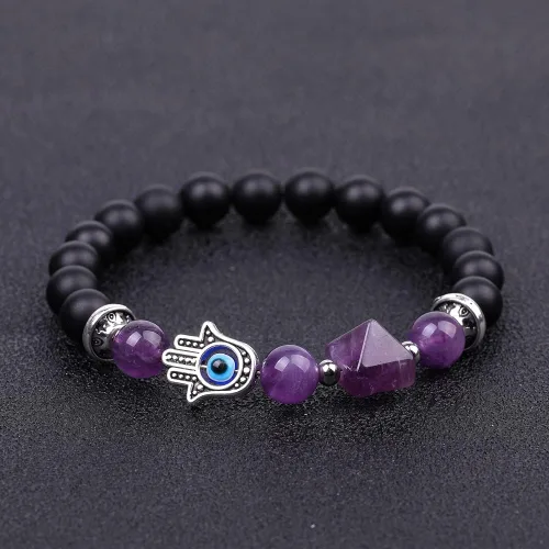 Miniatura 4 de Lmcheny Natural Healing Crystal Stretch Beaded Bracelet, Evil Eye Pyramid Chakra Bracelet Healing Stone Handmade Bracelet for Women