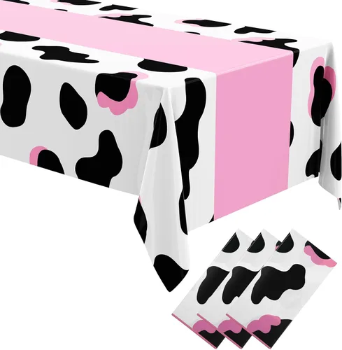 Miniatura 8 de Oudain 6 manteles de vaca de 54 x 108 pulgadas para fiesta, mantel de vaca, camino de mesa, mantel rectangular de fiesta de cumpleaños, suministros